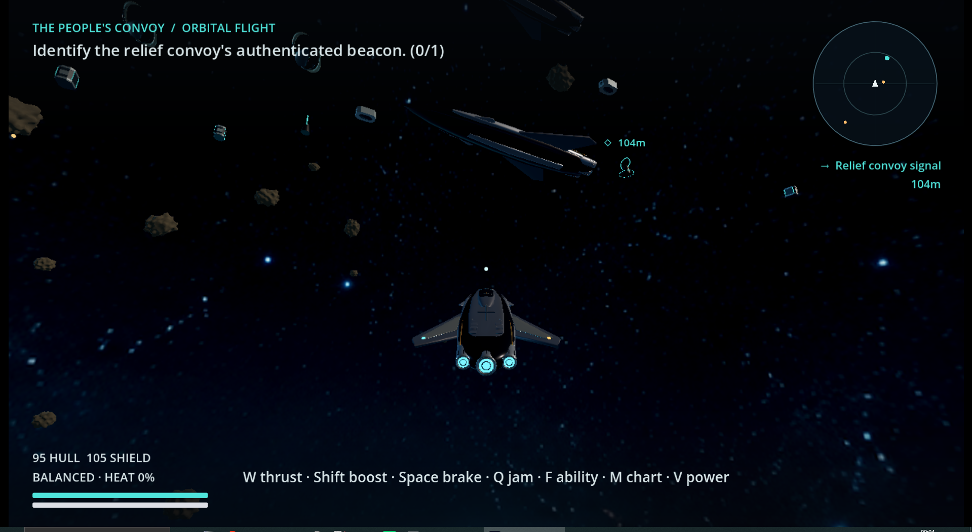 Starship flight view with a planet, flight instruments and target information.